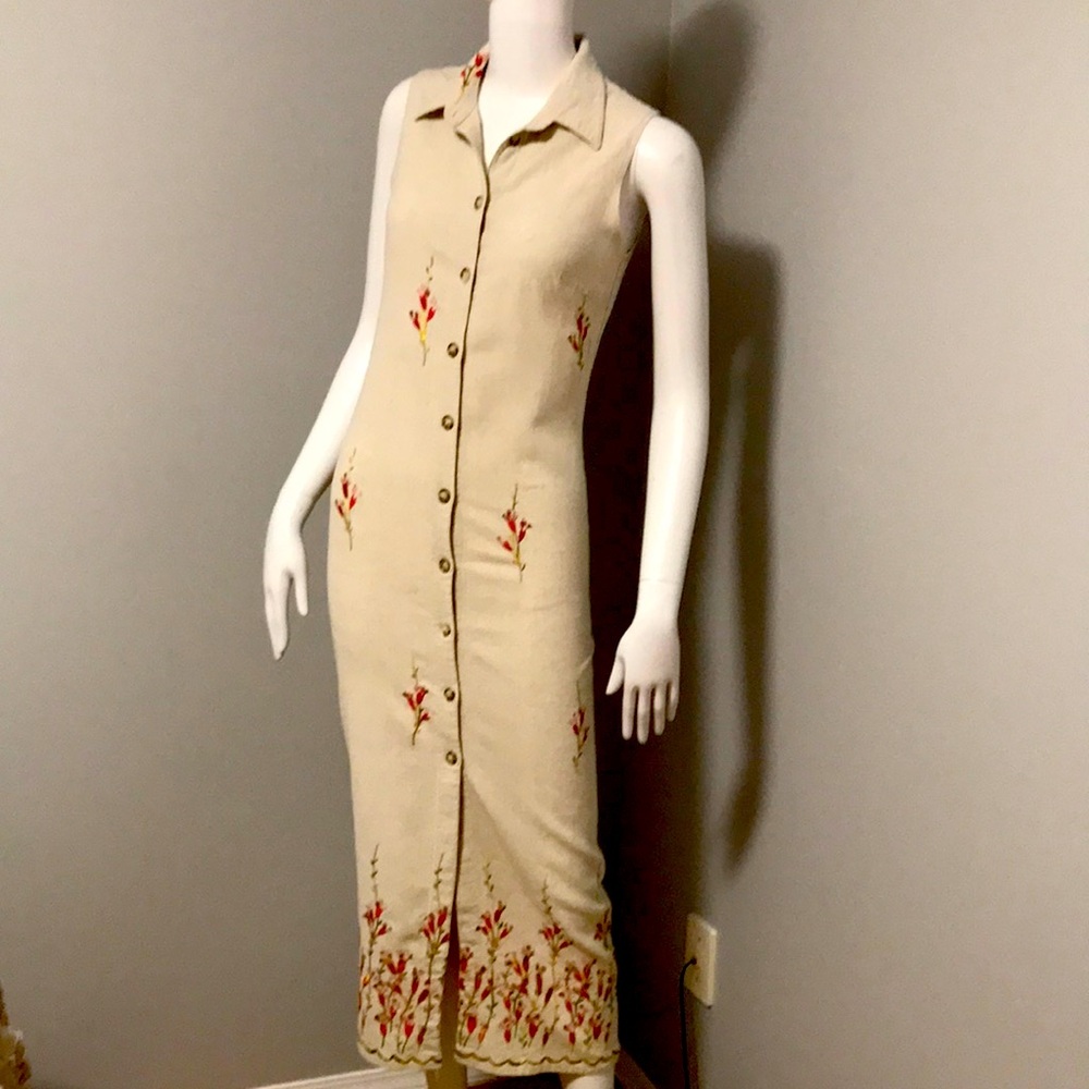 Vintage Floral Embroidered Cream Dress